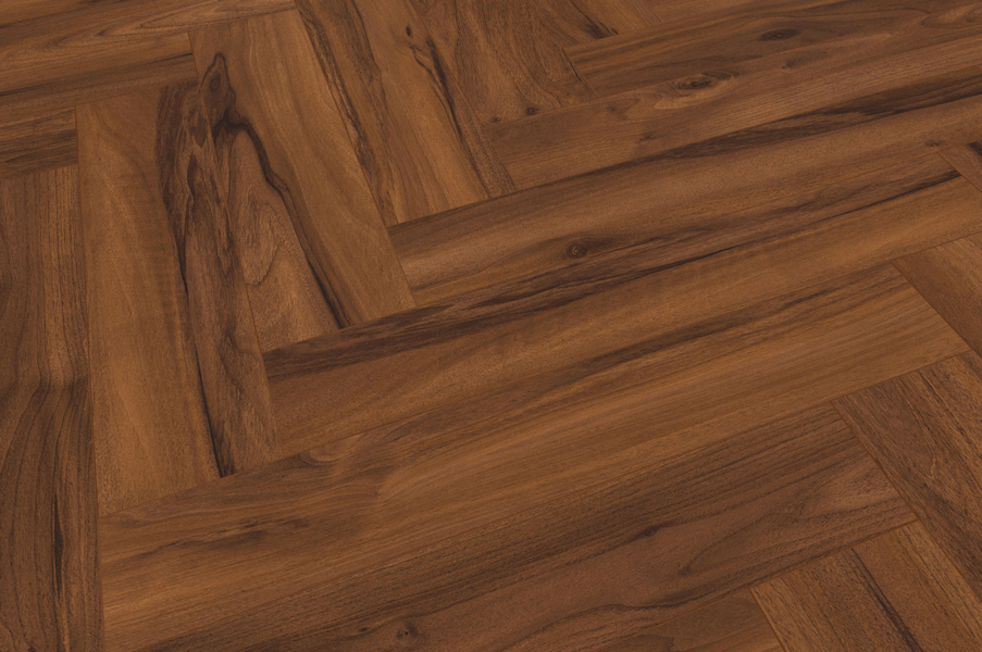 MUSTER FLOOR24 Laminat Nussbaum Fischgrät Mettray 643x131x8 mm