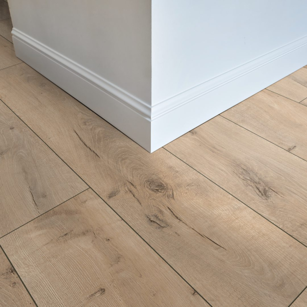 Komplett-Set FLOOR24 Laminat Landhausdiele 4V Eiche rustikal beige 8 mm