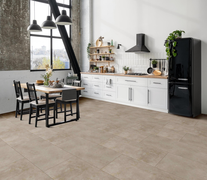 Komplett-Set Klick-Vinyl Fliese Beige Concrete 6,5mm/0,55 wasserfest