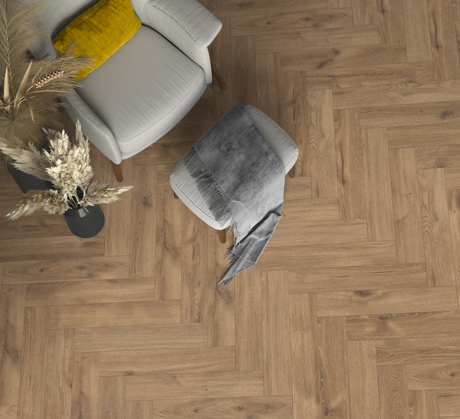 Komplett-Set FLOOR24 Laminat Eiche Fischgrät Vouvray 643x131x8 mm