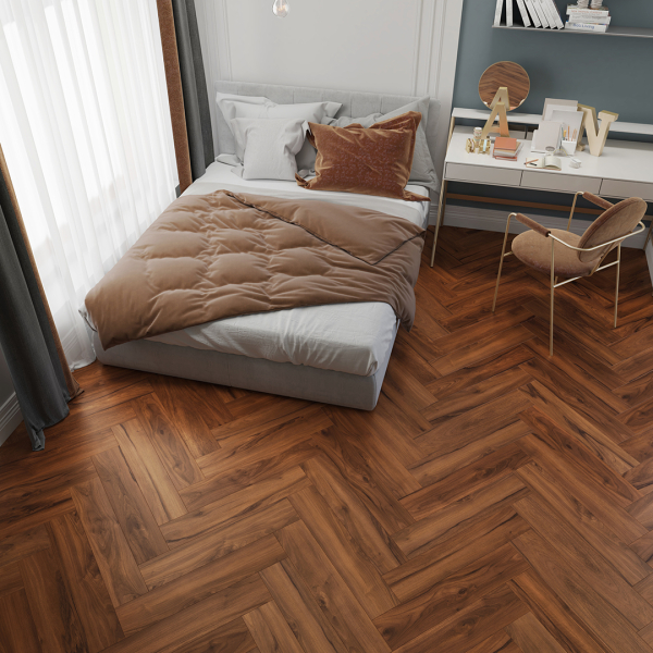 Komplett-Set FLOOR24 Laminat Nussbaum Fischgrät Mettray 643x131x8 mm